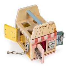 Деревянный обучающий кубик, сортировочный кубик с четырьмя замками цена и информация | Развивающие игрушки | pigu.lt