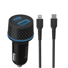 Devia car charger Extreme PD QC 1x USB-C 1x USB 52,5W black + USB-C - Lightning cable цена и информация | Зарядные устройства для телефонов | pigu.lt