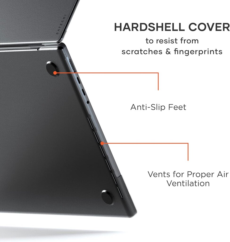 SATECHI "Eco Hardshell" dėklas, suderinamas su "MacBook Pro" 14 colių dėklu 2021 A2485 - Lengvas ir plonas - "MacBook" šakotuvui ir adapteriui pritaikytas dizainas - (tamsus) kaina ir informacija | Krepšiai, kuprinės, dėklai kompiuteriams | pigu.lt