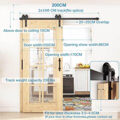 Winsoon 200 cm ilgio vienvėrės stoginės durys, skirtos 100 cm pločio vidaus durims kaina ir informacija | Durų lankstai, priedai | pigu.lt