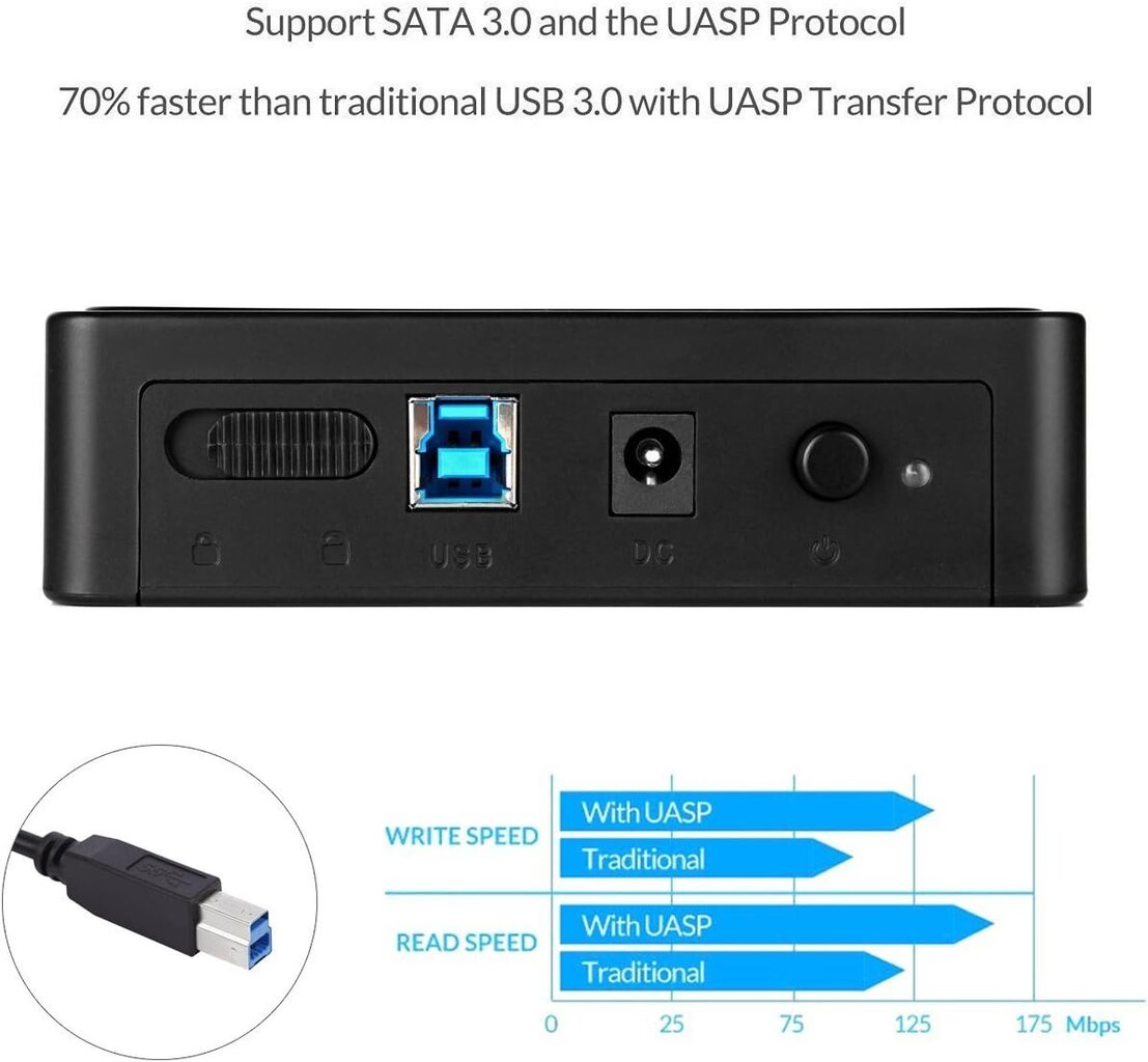 SALCAR USB 3.0 išorinio kietojo disko korpusas SSD ir HDD kietieji diskai su 12V 2A maitinimo šaltiniu kaina ir informacija | Išoriniai kietieji diskai (SSD, HDD) | pigu.lt