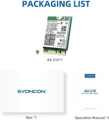 Syoncon AX210NGW WiFi Card, Wi-Fi 6E 11AX беспроводной модуль расширения до 6 ГГц MU-MIMO трехдиапазонный сетевой адаптер с Bluetooth 5.2 цена и информация | Контроллеры | pigu.lt