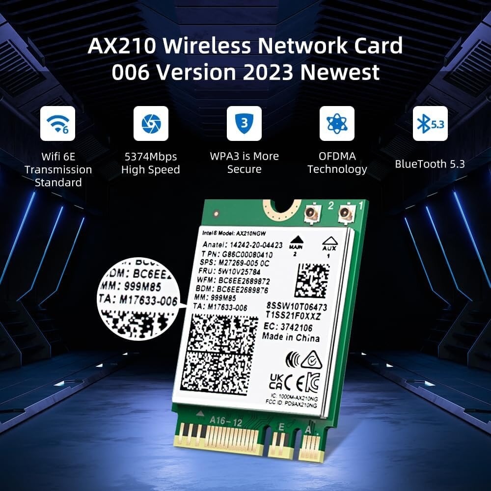 SYONCON AX210NGW "Wi-Fi" kortelė, "Wi-Fi 6E 11AX" belaidžio ryšio modulis Išplėsti iki 6 GHz MU-MIMO trijuose dažniuose su "Bluetooth 5.2 kaina ir informacija | Valdikliai | pigu.lt