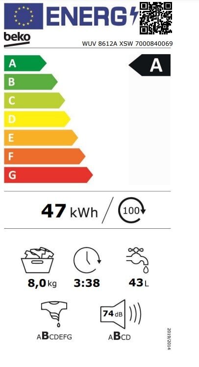 Beko WUV8612AXSW kaina ir informacija | Skalbimo mašinos | pigu.lt