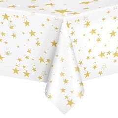 Balta staltiesė su aukso žvaigždėmis, 137x274cm kaina ir informacija | Vienkartiniai indai šventėms | pigu.lt