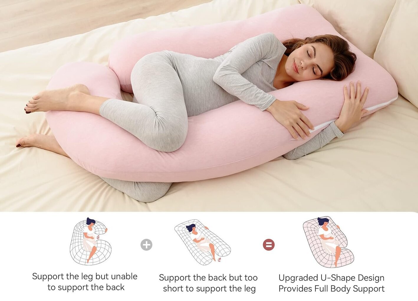 Multifunkcinė nėščiosios pagalvė Momcozy Jersey Cotton, rožinė kaina ir informacija | Maitinimo pagalvės | pigu.lt