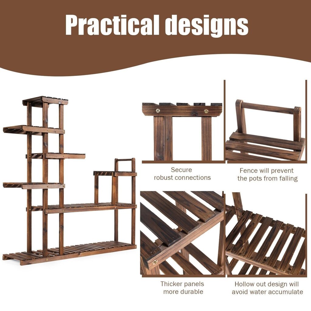 7 pakopų medinis augalų stovas viduje ir lauke Costway 130.5 x 60 x 25 cm kaina ir informacija | Gėlių stovai, vazonų laikikliai | pigu.lt