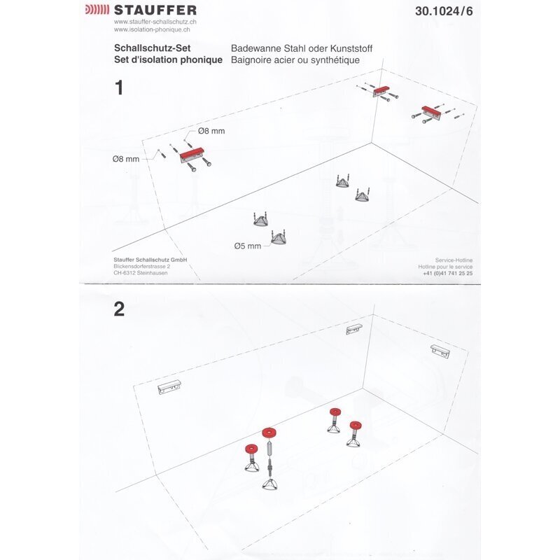 Garso izoliacijos ir kojų komplektas vonioms Stauffer 30.1026 kaina ir informacija | Priedai vonioms, dušo kabinoms | pigu.lt
