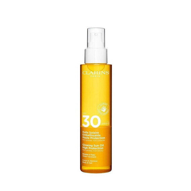 Purškiamas apsauginis aliejus kūnui ir plaukams Clarins Glowing Sun Oil SPF 30, 150 ml kaina ir informacija | Kremai nuo saulės | pigu.lt