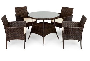 Комплект садовой мебели из ротанга с 4 стульями и круглым столом со стеклянной столешницей, коричневый цена и информация | Комплекты уличной мебели | pigu.lt