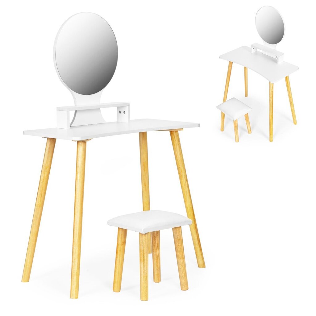 2-ių dalių kosmetinio staliuko komplektas ModernHome PWJJDT0081, baltas/rudas kaina ir informacija | Kosmetiniai staliukai | pigu.lt