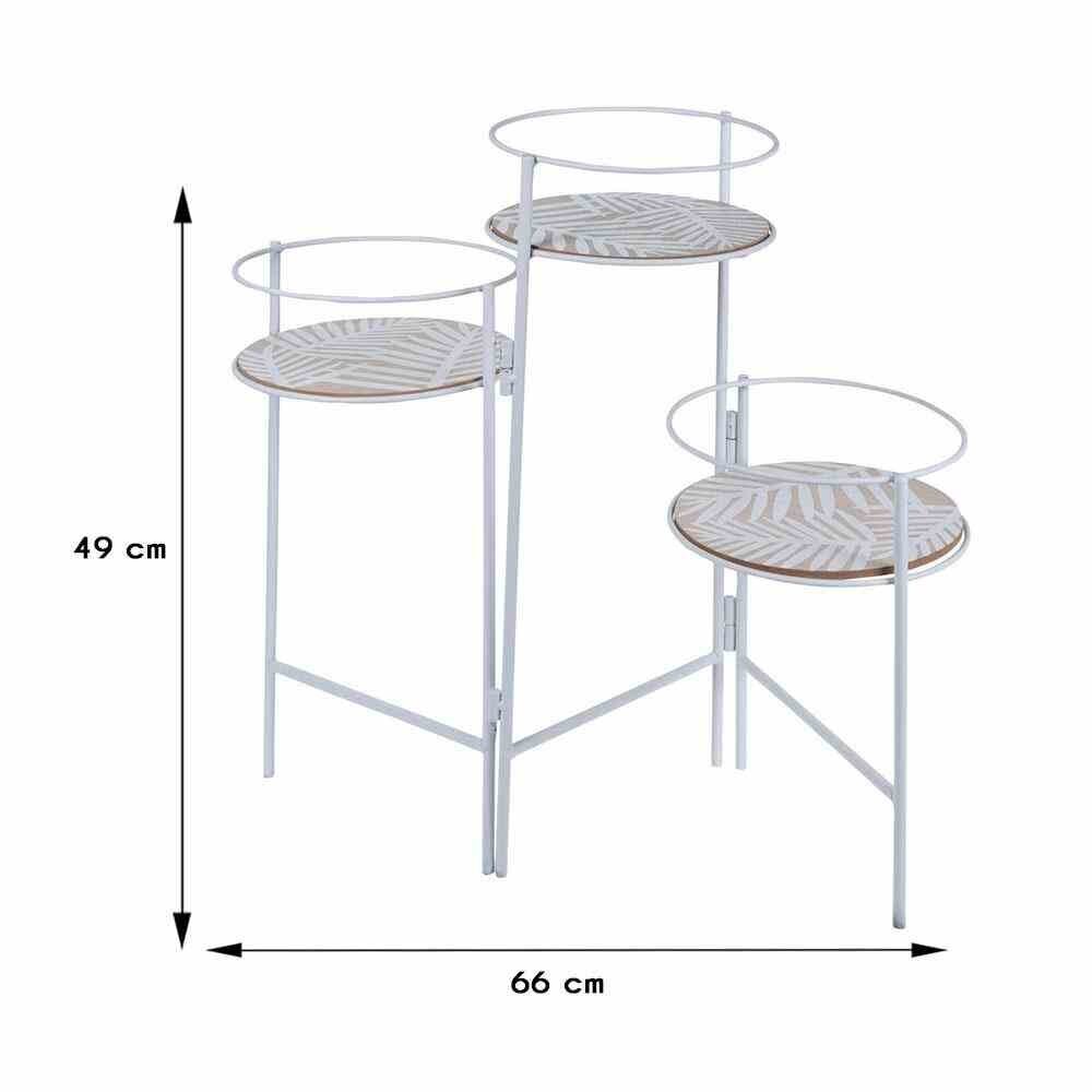 Metalinis sulankstomas gėlių stovas 3 gėlėms su mediniais padėklais, 49,5 cm, baltas kaina ir informacija | Gėlių stovai, vazonų laikikliai | pigu.lt