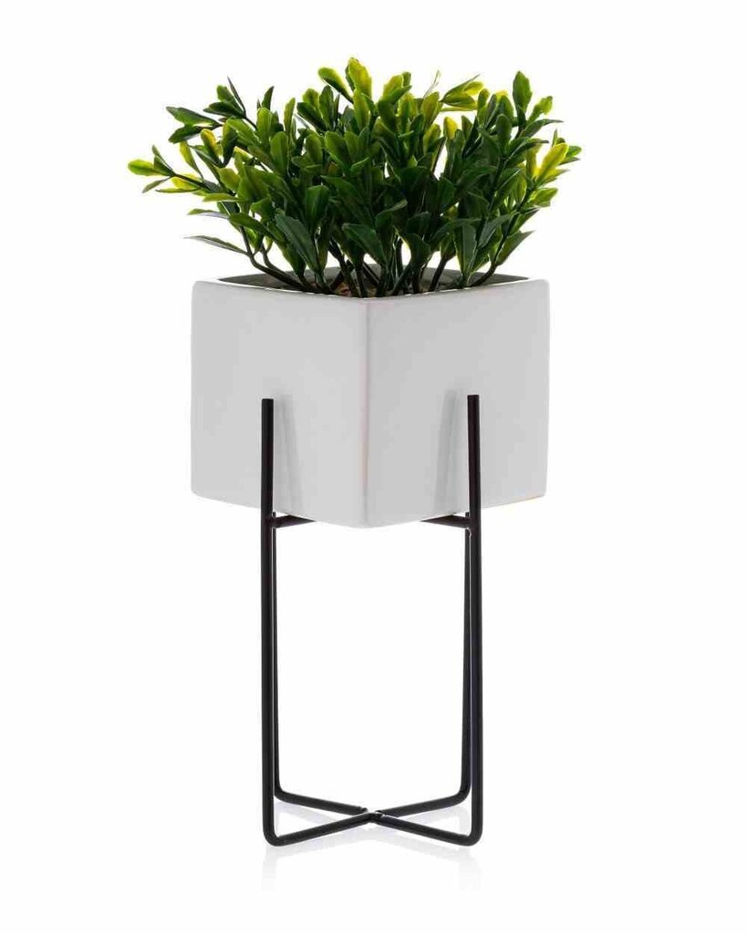 Gėlių vazonas su stovu Mizu White Black, 12x12x22 cm, baltas kaina ir informacija | Vazonai | pigu.lt