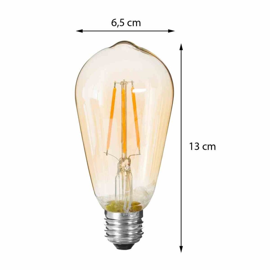 Led lemputė pagaminta iš gintaro spalvos stiklo, su tiesia gija ir metaliniu lizdu kaina ir informacija | Elektros lemputės | pigu.lt