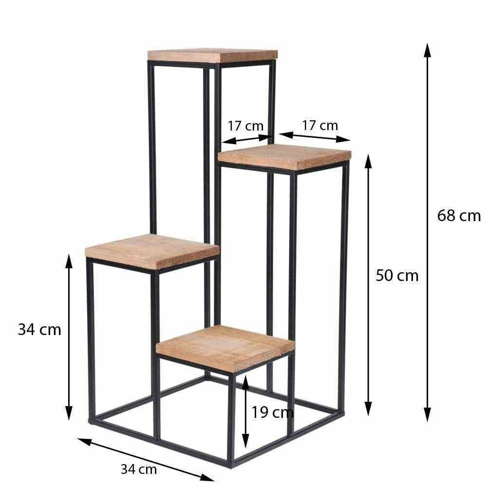 Modernus metalinis gėlių stovas su mediniais padėklais 4 gėlėms Vilde, 68 cm kaina ir informacija | Gėlių stovai, vazonų laikikliai | pigu.lt