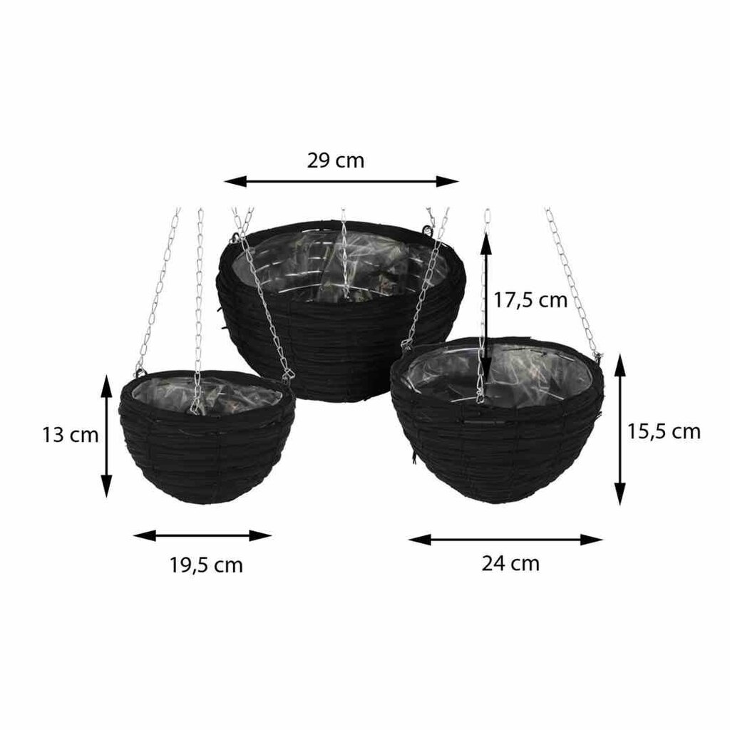 Pakabinamų vazonų rinkinys, 3 vnt. kaina ir informacija | Vazonai | pigu.lt