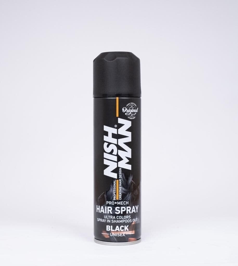 Plaukų purškiklis dažai Nishman Colour Hair Spray Black, juoda, 150 ml kaina ir informacija | Plaukų dažai | pigu.lt