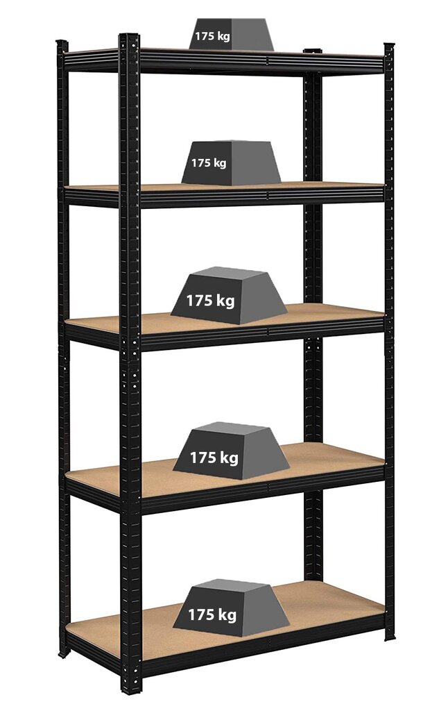 Sandėliavimo stelažas 5 lygių juodas kaina ir informacija | Sandėliavimo lentynos | pigu.lt