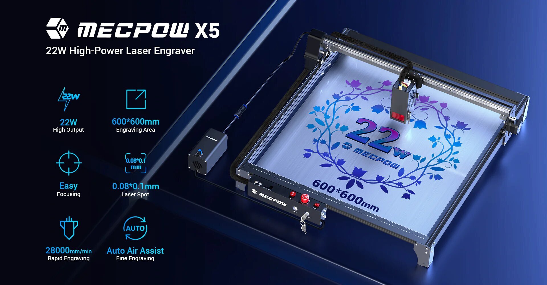 Lazerinės graviravimo/pjovimo staklės Mecpow X5 22W kaina ir informacija | Pjūklai, pjovimo staklės | pigu.lt