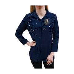 Женская бело-темно-синяя рубашка с принтом цена и информация | Футболка женская | pigu.lt