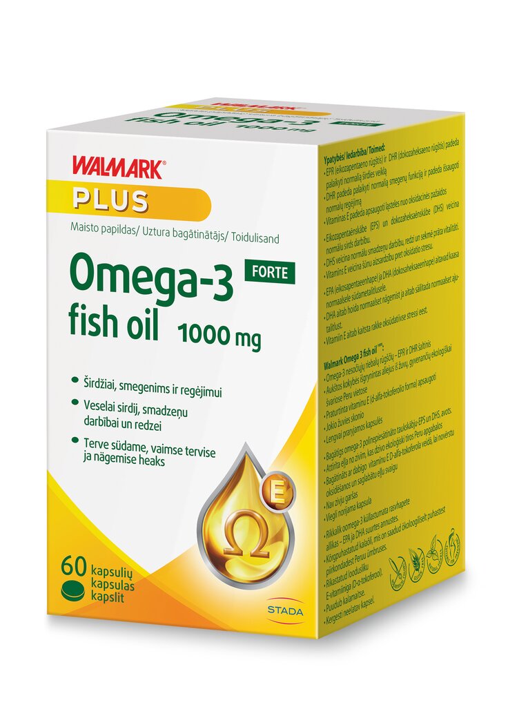 Maisto papildas Omega-3 Forte 1000mg, 60 kaps. kaina ir informacija | Vitaminai, maisto papildai, preparatai gerai savijautai | pigu.lt