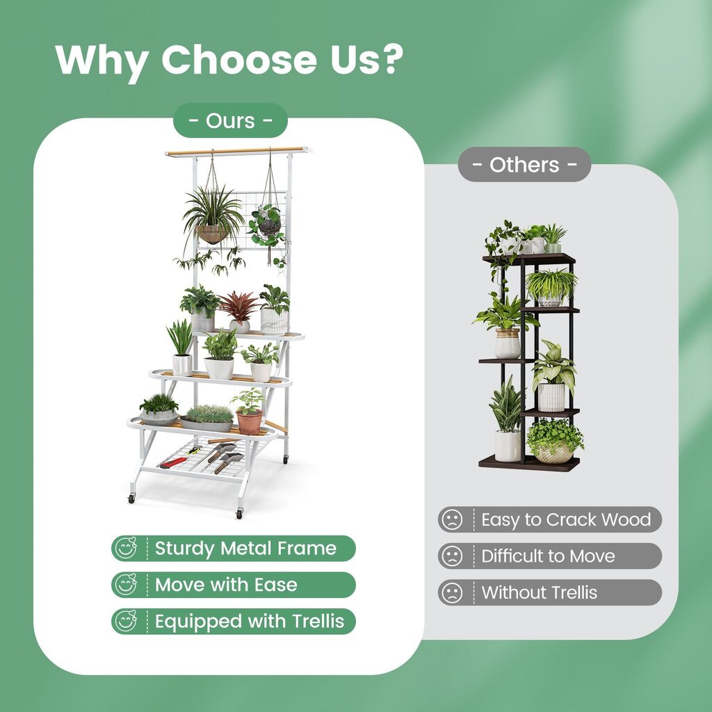 4 pakopų pakabinamas augalų stovas su grotelėmis Costway, 80x85x175.5 cm kaina ir informacija | Gėlių stovai, vazonų laikikliai | pigu.lt