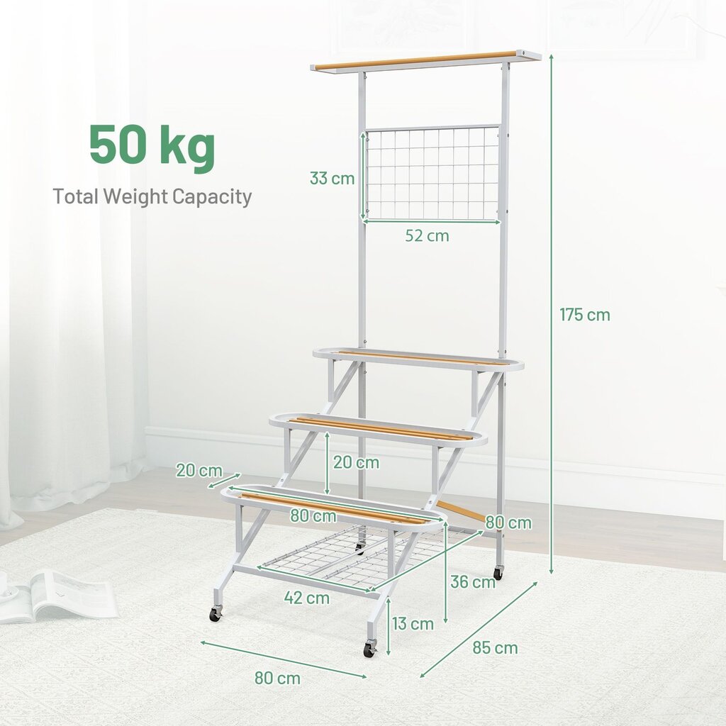 4 pakopų pakabinamas augalų stovas su grotelėmis Costway, 80x85x175.5 cm kaina ir informacija | Gėlių stovai, vazonų laikikliai | pigu.lt