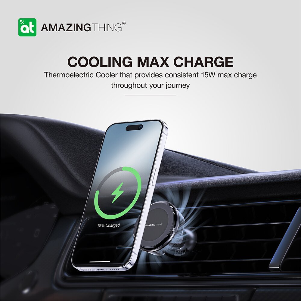 Держатель для телефона Amazing Thing Car holder Explorer Pro Mag  Thermo-Cooling with Magsafe charger TP15WFAN to dashboard and air vent  black цена | pigu.lt