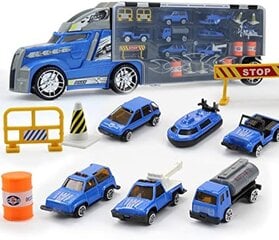 Большой 55 см полицейский грузовик 55 см задний гараж 8 машин + аксессуары цена и информация | Игрушки для мальчиков | pigu.lt