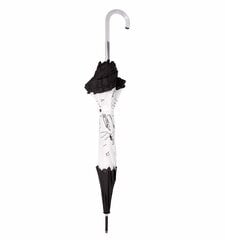 Ilgas automatinis moteriškas skėtis, PARASOL, baltas su juodu apvadu kaina ir informacija | Moteriški skėčiai | pigu.lt