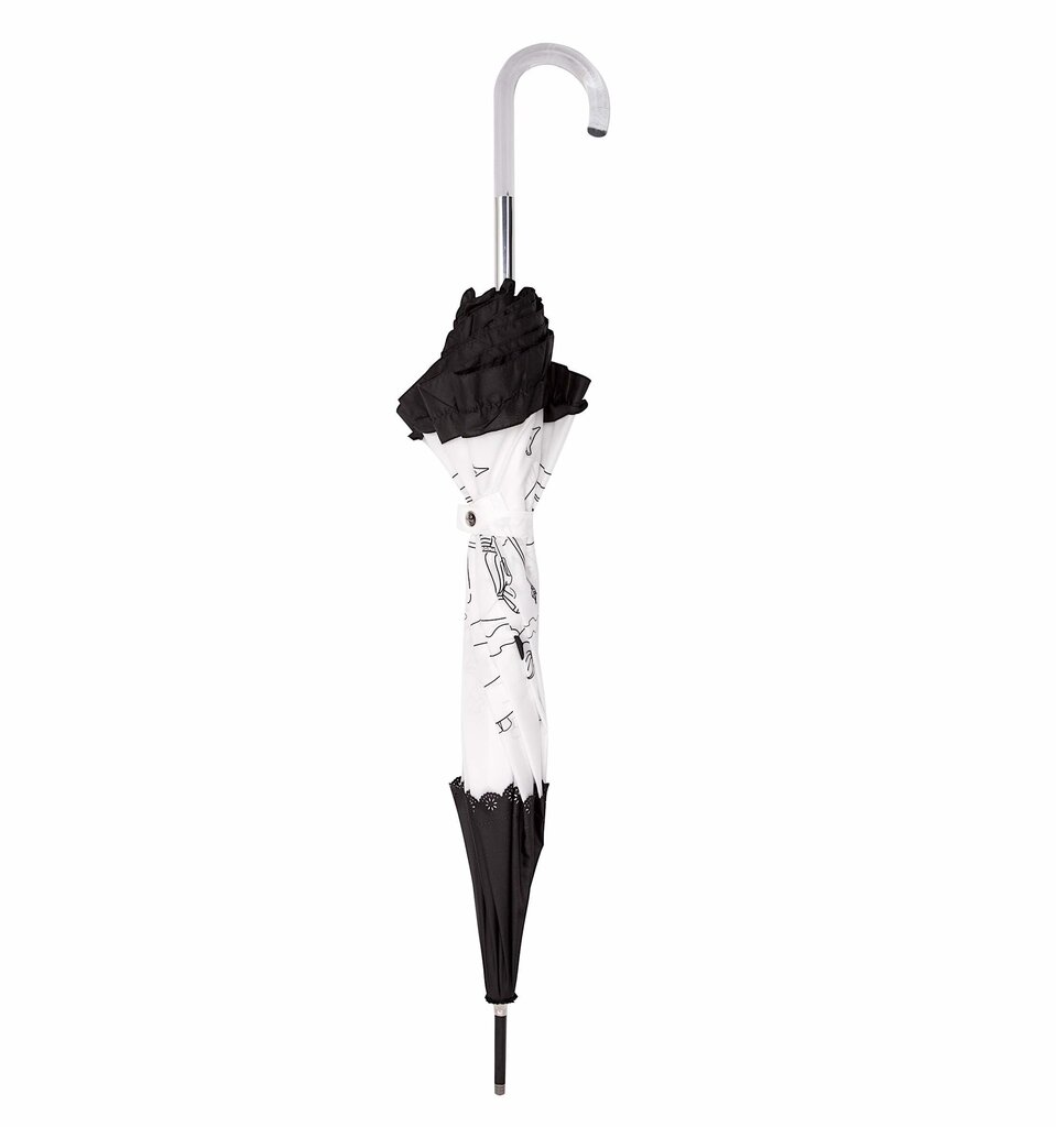 Ilgas automatinis moteriškas skėtis, PARASOL, baltas su juodu apvadu цена и информация | Moteriški skėčiai | pigu.lt