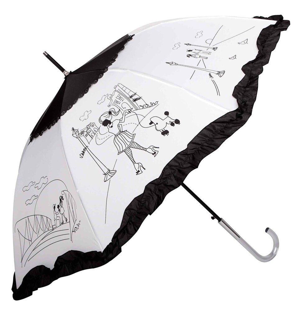 Ilgas automatinis moteriškas skėtis, PARASOL, baltas su juodu apvadu цена и информация | Moteriški skėčiai | pigu.lt