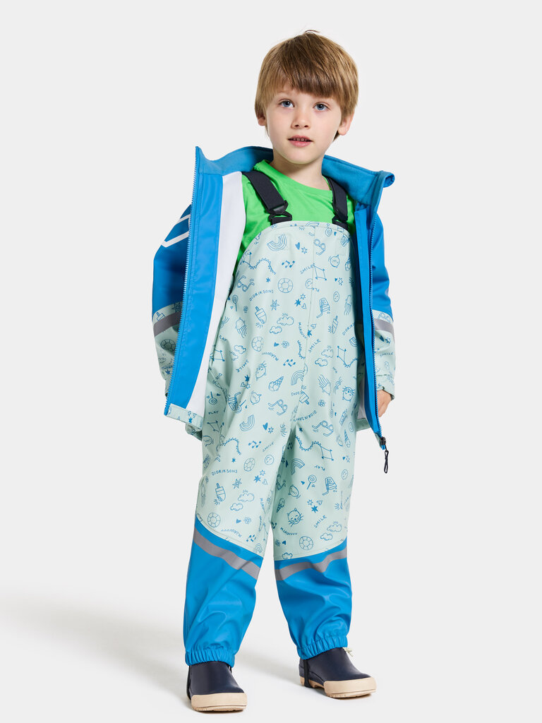 Didriksons vaikiškas guminis komplektas WATERMAN DOODLE 8, mėtų žalia-mėlyna kaina ir informacija | Lietaus rūbai vaikams | pigu.lt