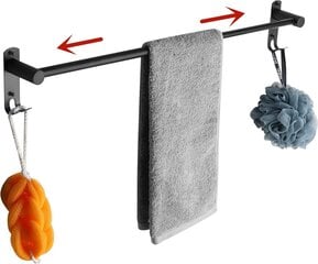 Настенная вешалка для полотенец Boyorc из нержавеющей стали, 43-78 см, черный цена и информация | Набор акскссуаров для ванной | pigu.lt