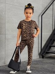 Одежда для отдыха и спорта для девочки с леопардовым принтом, коричневый цена и информация | Комплекты для девочек | pigu.lt