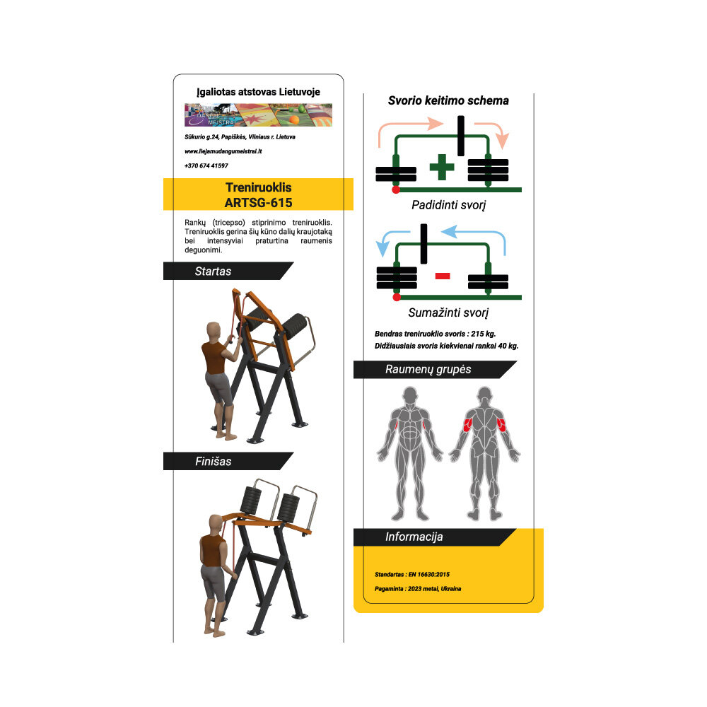 Lauko metalinis multifunkcinis treniruoklis, rankų tricepsams MS-6-15 kaina ir informacija | Daugiafunkciniai treniruokliai | pigu.lt