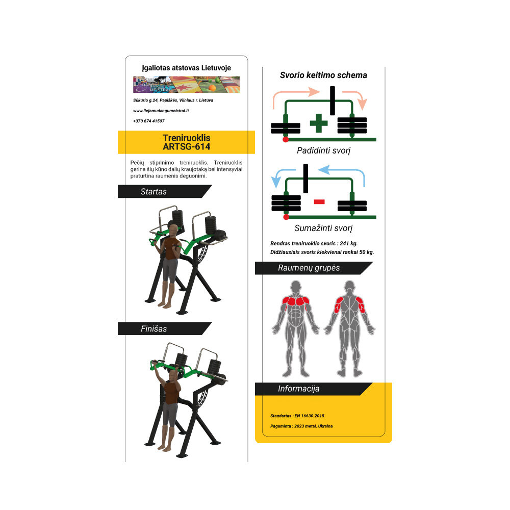 Lauko metalinis multifunkcinis treniruoklis, vertikalus pečių spaudimas MS-6-14 kaina ir informacija | Daugiafunkciniai treniruokliai | pigu.lt