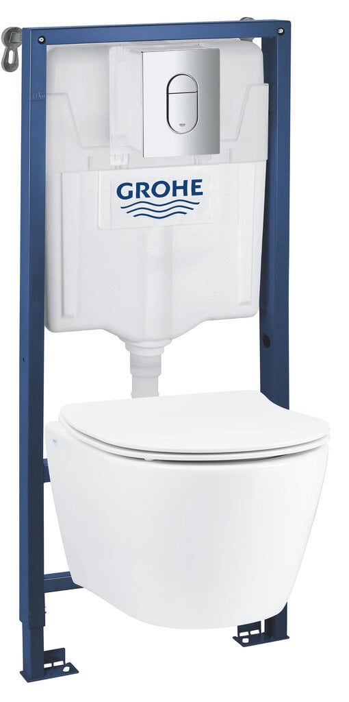GROHE Solido 4in1: potinkinis unitazo rėmas su WC SEREL Rimless+lėtai nusileidžiančiu dangčiu, chromo mygtuku ARENA COSMOPOLITAN, tvirtinimais, 101046SH0H цена и информация | Klozetai | pigu.lt
