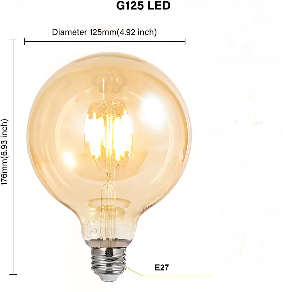LED lemputė Crown G125 E27, 4W, 320 lm kaina ir informacija | Elektros lemputės | pigu.lt