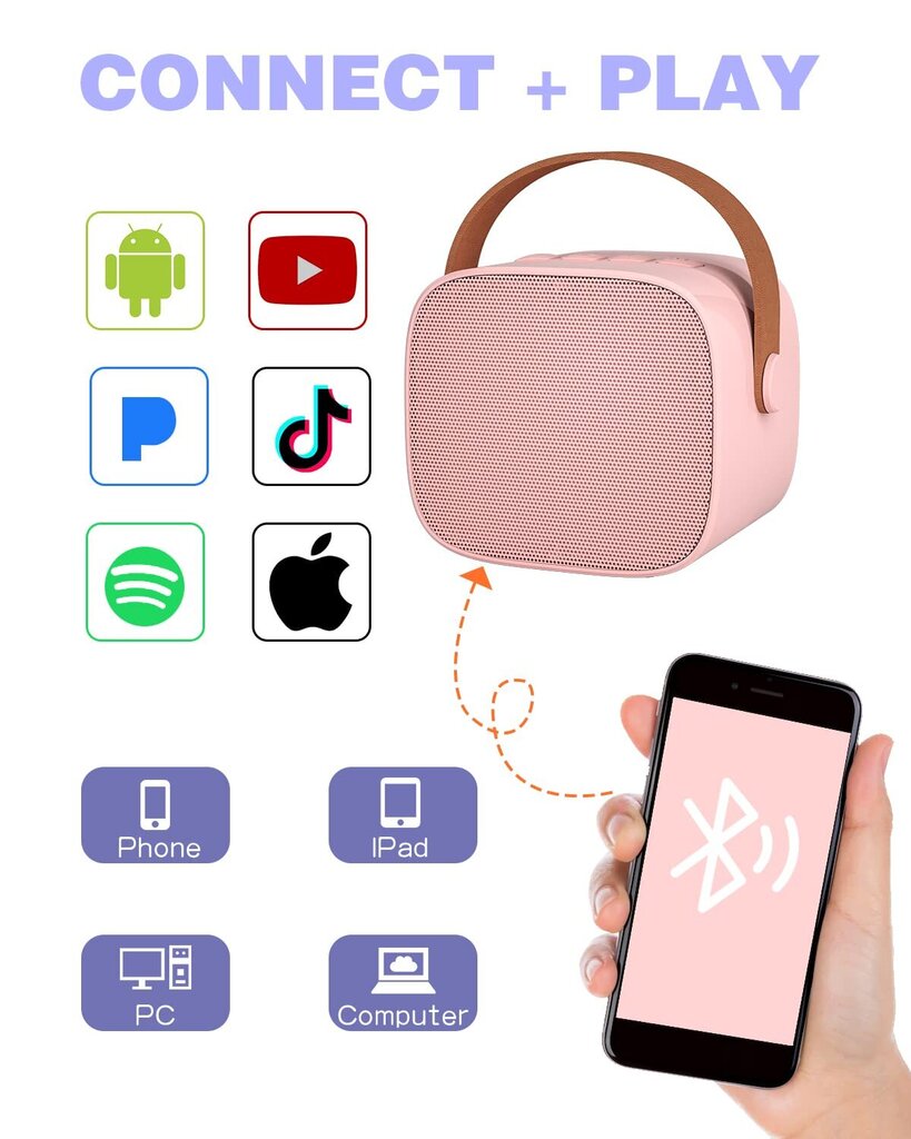 Carbonpro karaokė mikrafonas su kolonėle ir balso keitimo efektais, rožinis цена и информация | Mikrofonai | pigu.lt