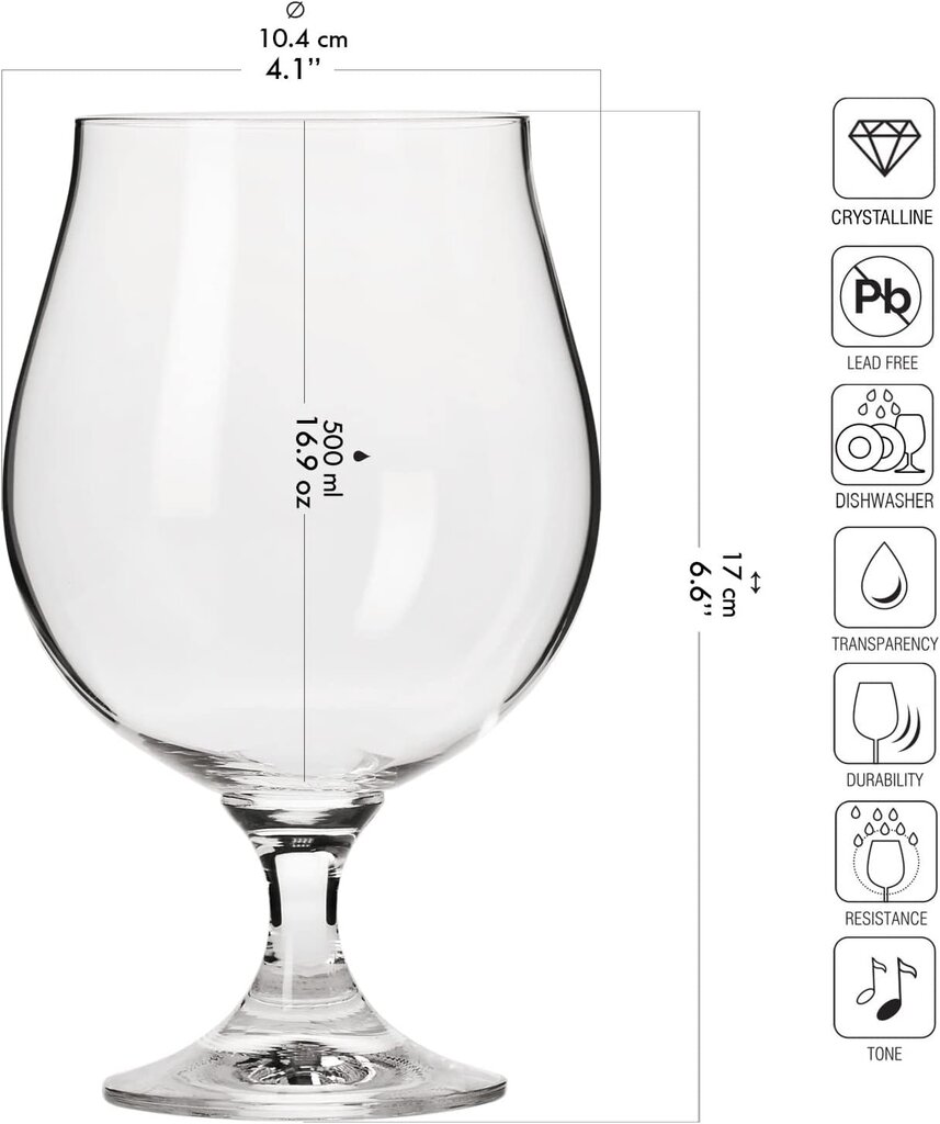 Krosno alaus stiklinių rinkinys, 500 ml, 6 vnt kaina ir informacija | Taurės, puodeliai, ąsočiai | pigu.lt