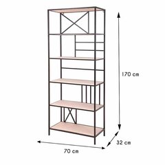 Metalinė knygų spinta 6 lentynos 170 cm Pagaminta iš metalo ir mdf medienos, minimalistinė, rudos spalvos palėpės lentyna, kurios matmenys: 170x32x70 cm kaina ir informacija | Lentynos | pigu.lt