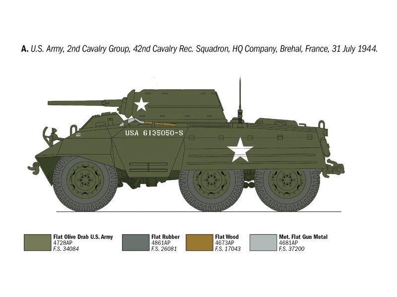 Klijuojamas modelis Italeri M8 Greyhound, 1/35, 6364 kaina ir informacija | Klijuojami modeliai | pigu.lt