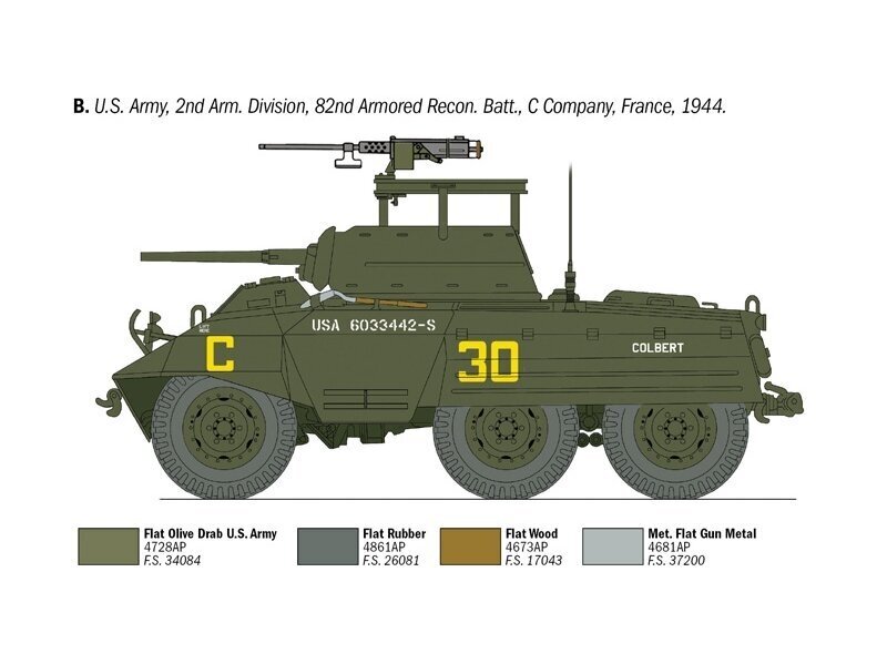 Klijuojamas modelis Italeri M8 Greyhound, 1/35, 6364 kaina ir informacija | Klijuojami modeliai | pigu.lt