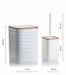 Šiuolaikinis vonios kambario rinkinys, kurį sudaro 5 elementai, baltos spalvos su medžio apdaila kaina ir informacija | Vonios kambario aksesuarai | pigu.lt