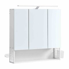 3 durų vonios veidrodinė spintelė su apšvietimu ir reguliuojamo aukščio lentyna kaina ir informacija | Lentynos | pigu.lt