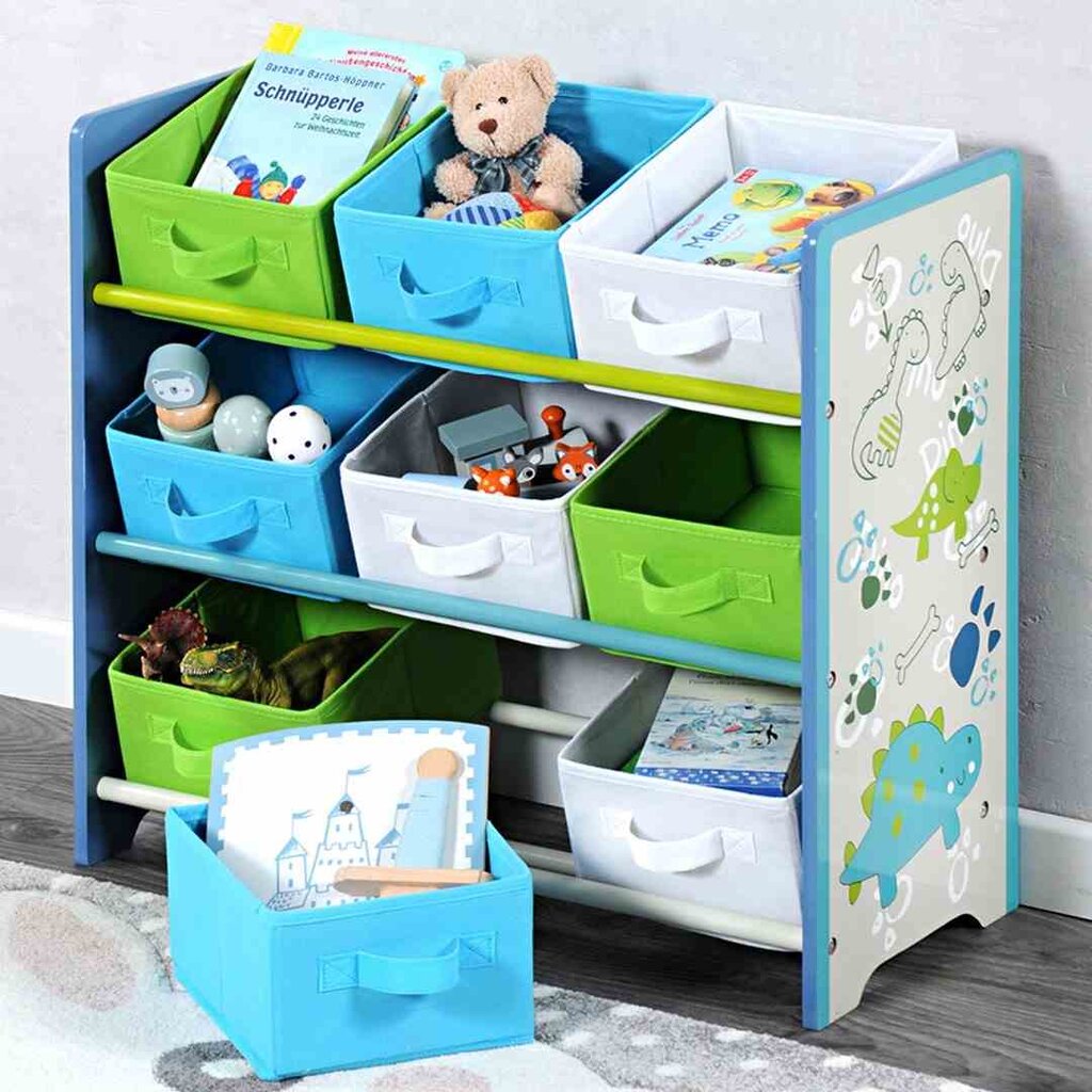 DINO žaislų lentyna su krepšiais 66x30xh59 cm kaina ir informacija | Vaikiškos lentynos | pigu.lt