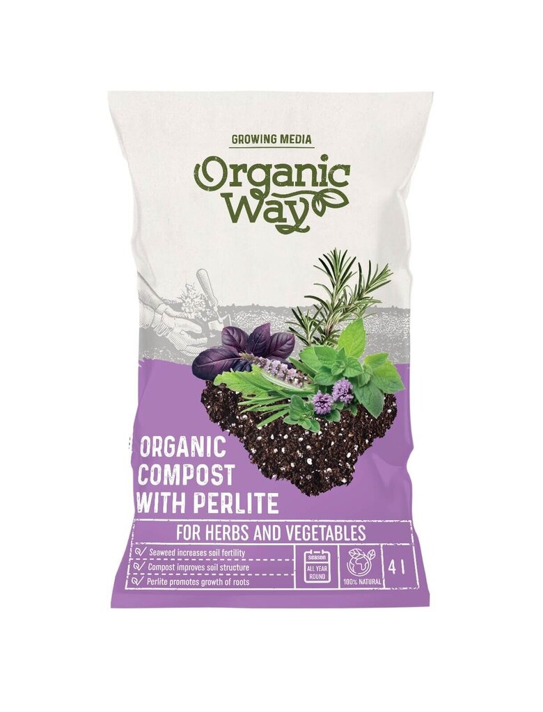 Kompostas prieskoniams ir daržovėms su perlitu Organic Way, 4 l kaina ir informacija | Gruntas, žemė, durpės, kompostas | pigu.lt