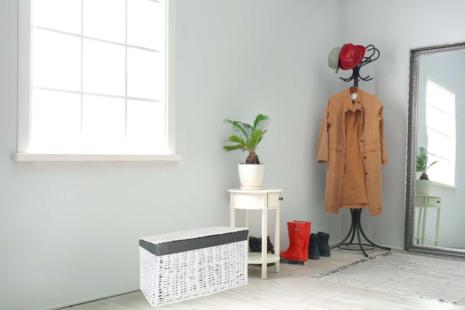 Pinta skalbinių dėžė 66x40x40 cm - 105 l - baltai pilka kaina ir informacija | Vonios kambario aksesuarai | pigu.lt