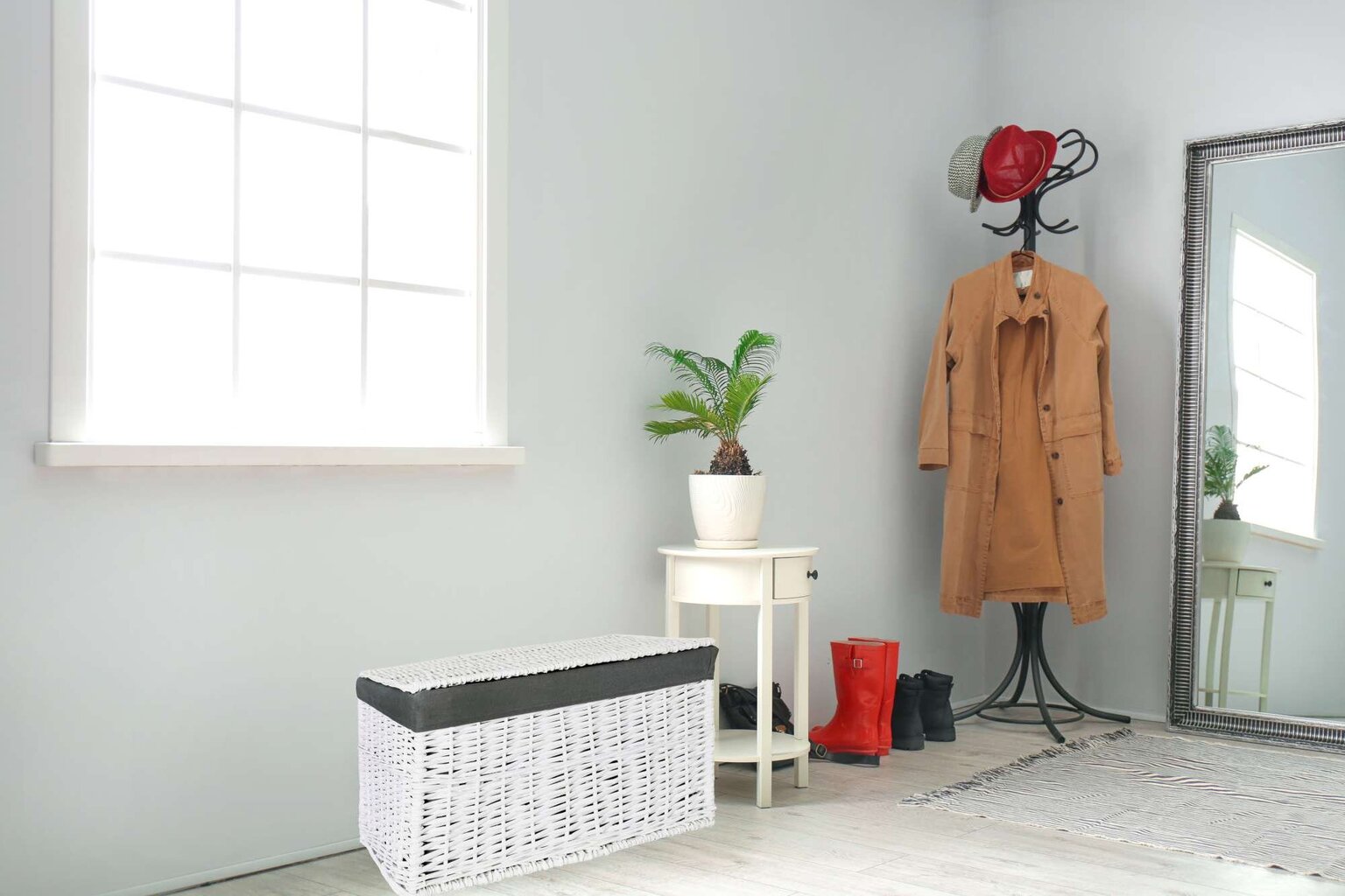 Pinta skalbinių dėžė 76x46x46 cm - 160 l - baltai pilka kaina ir informacija | Vonios kambario aksesuarai | pigu.lt